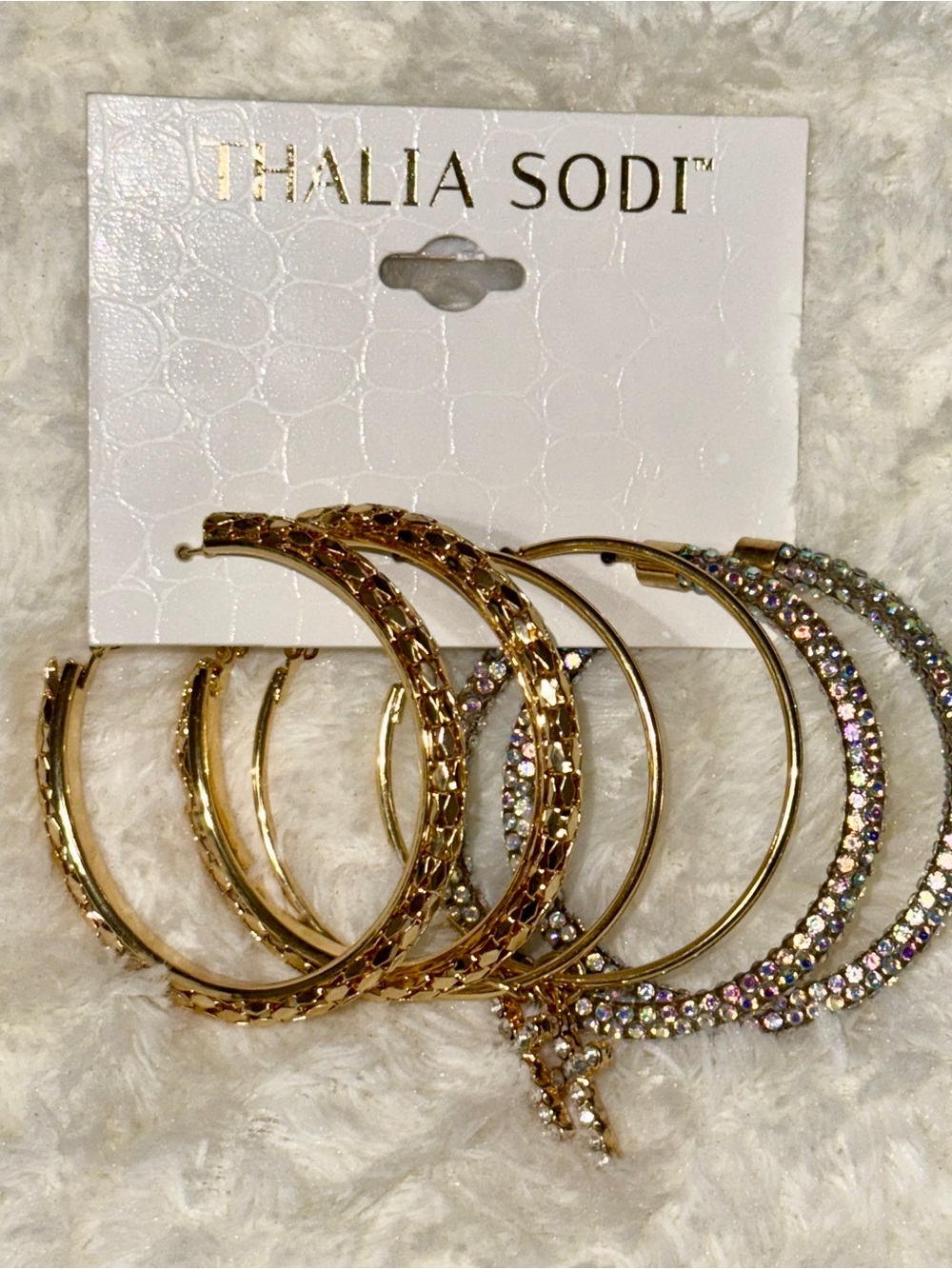 Thalia Sodi Gold Hoop Earring Set with Iridescent Rhinestones